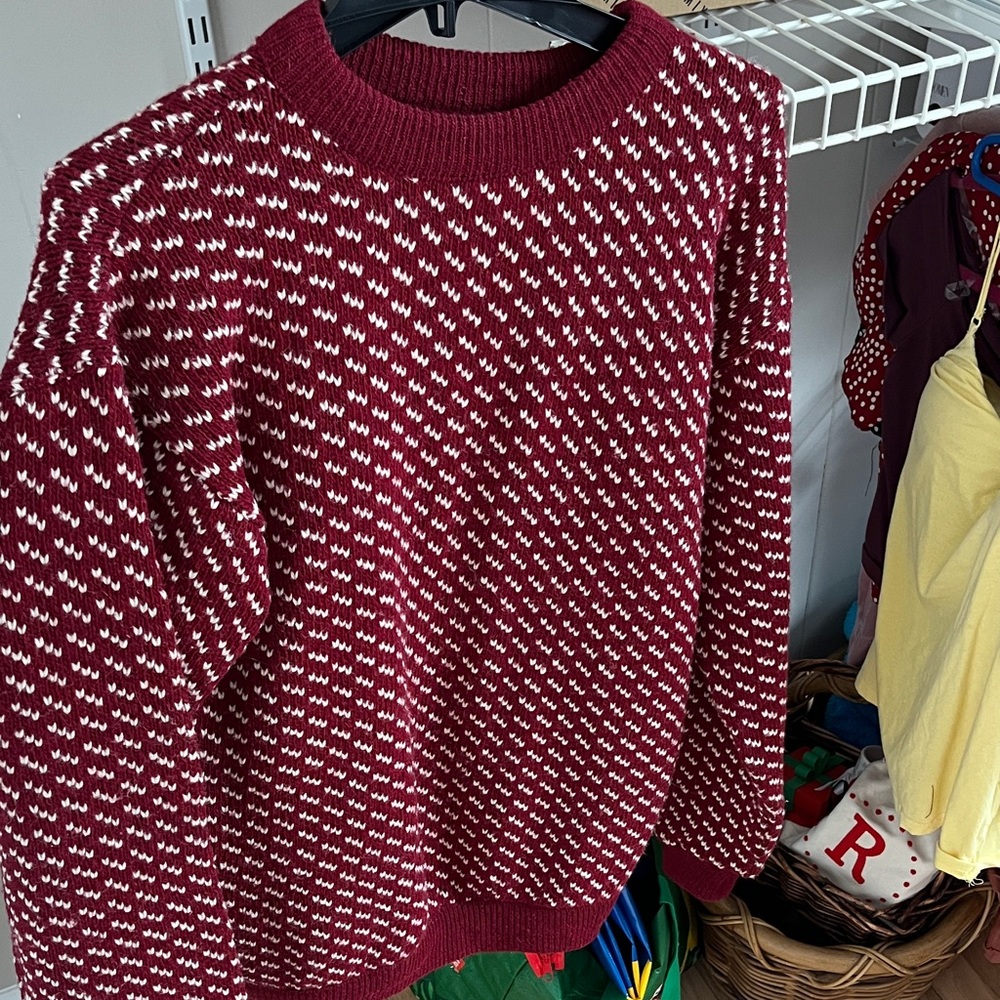 L.L. Bean Maroon and White Crew Neck Sweater